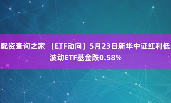 配资查询之家 【ETF动向】5月23日新华中证红利低波动ETF基金跌0.58%